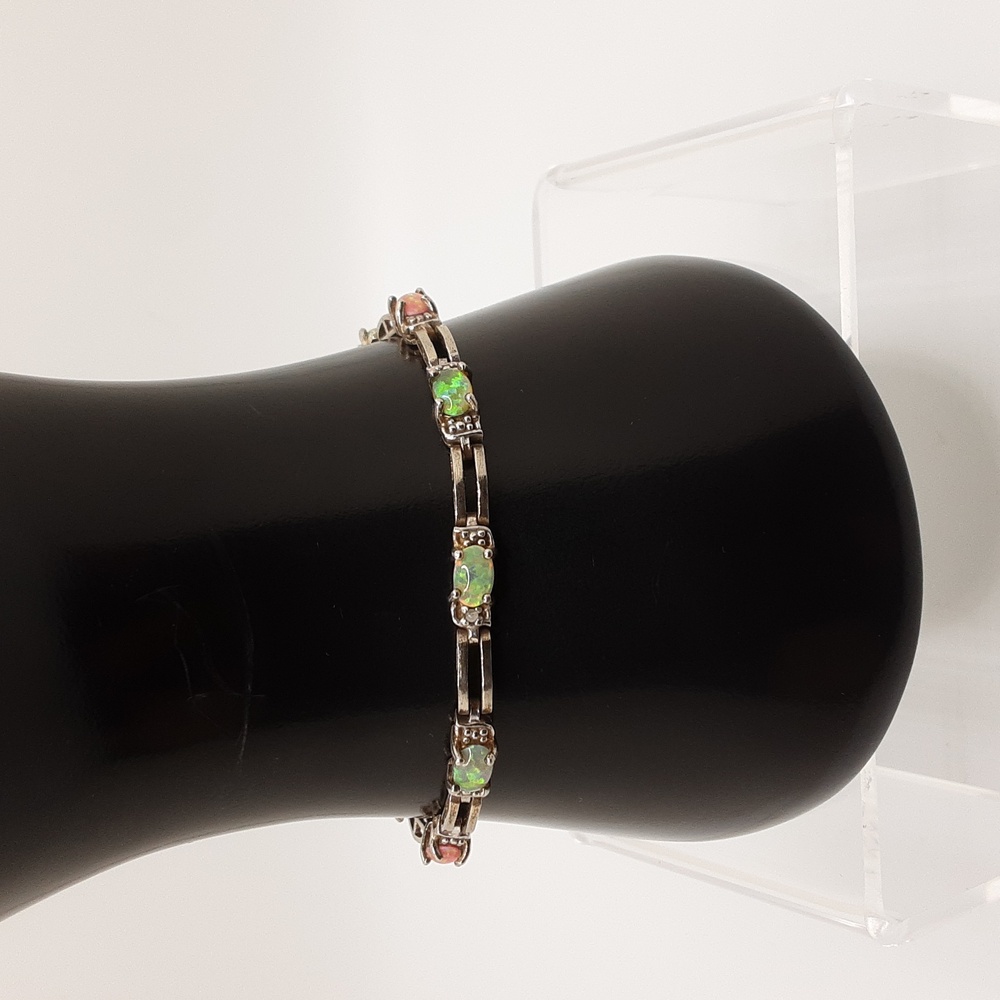 Vintage Fire Opal Sterling Silver Tennis Bracelet - Picture 2 of 16